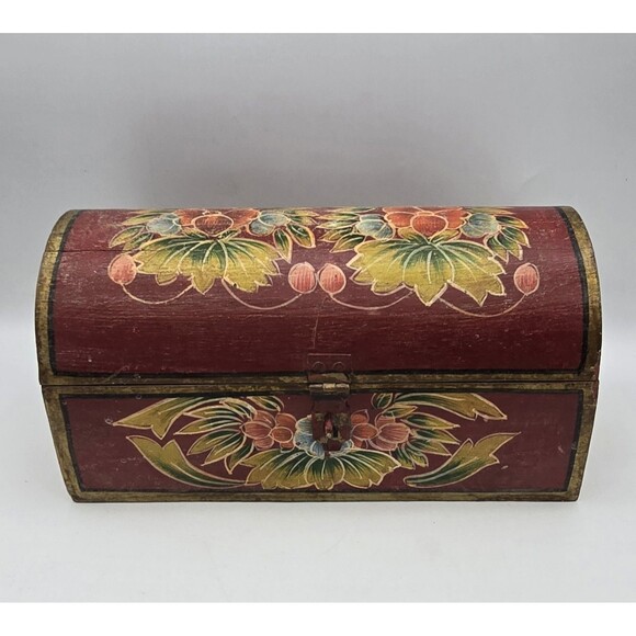 Other - Vintage Hand Painted Wooden Floral Trinket Box 10" Long \ Cottage